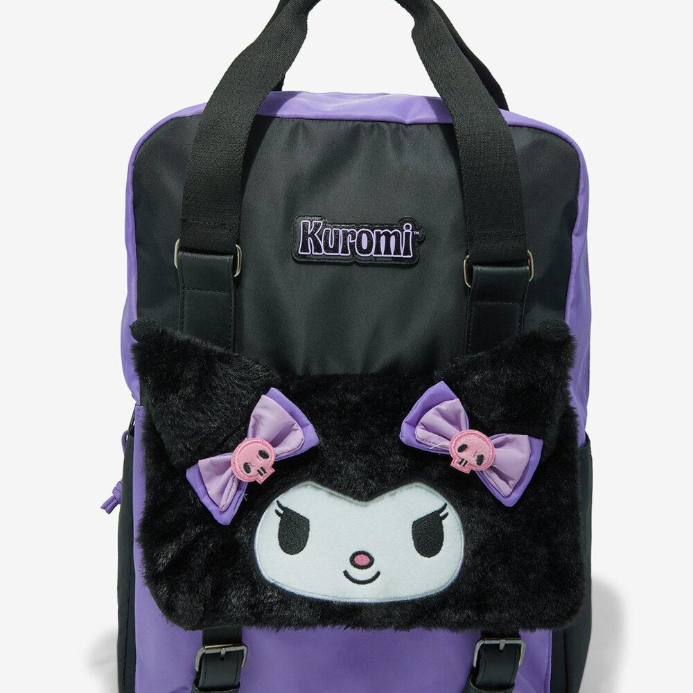 Kuromi Sanrio Fuzzy Face Pushkeen Backpack - Picture 2 of 15